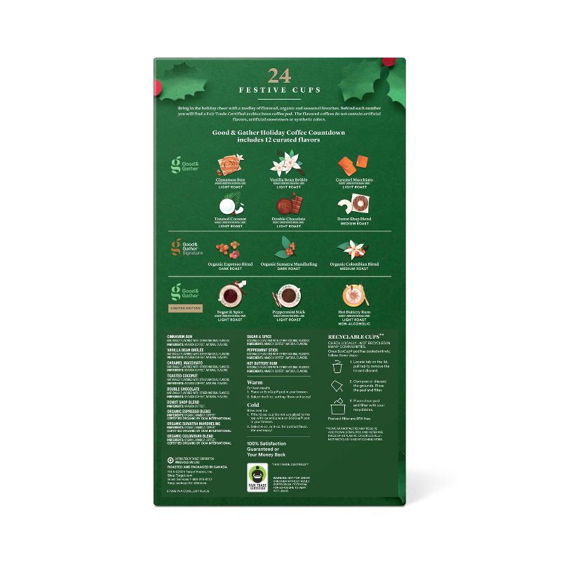 slide 3 of 3, Holiday Coffee Countdown Calendar Light Medium and Dark Roast Single Serve Coffee Pods - 24ct - Good & Gather™, 24 ct