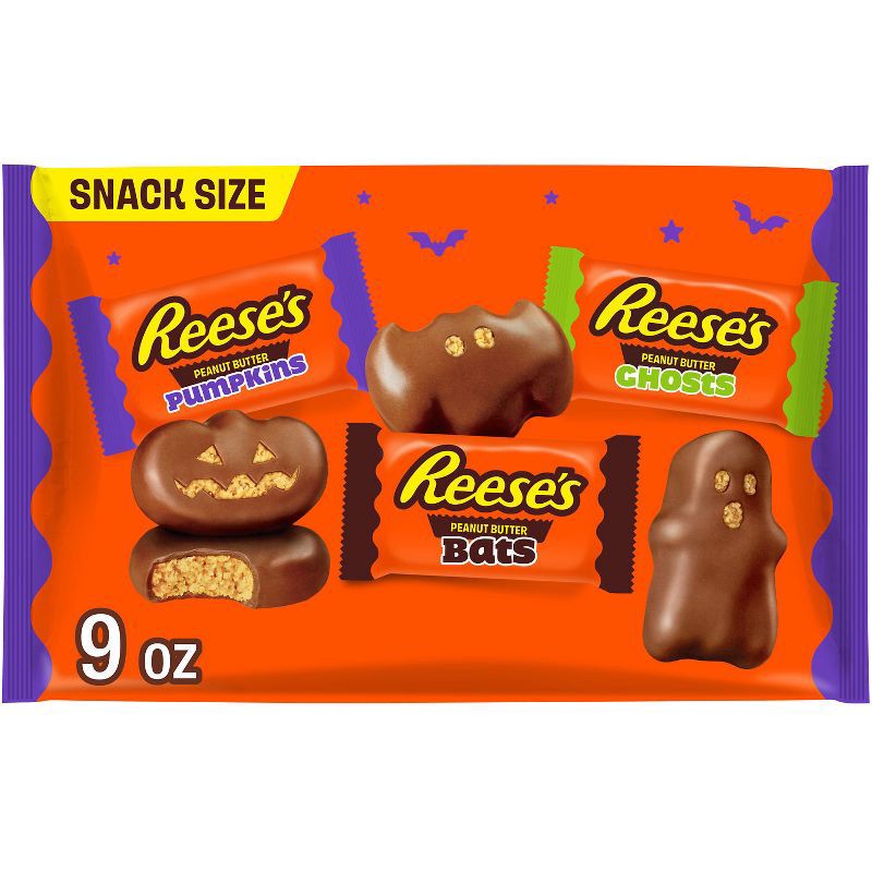 slide 1 of 7, Reese's Peanut Butter Milk Chocolate Assorted Shapes Halloween Candy Snack Size - 9oz, 9 oz