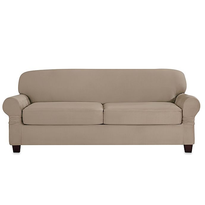 slide 1 of 2, SureFit Home Decor Designer Suede Individual Cushion 2-Seat Sofa Slipcover - Linen, 1 ct