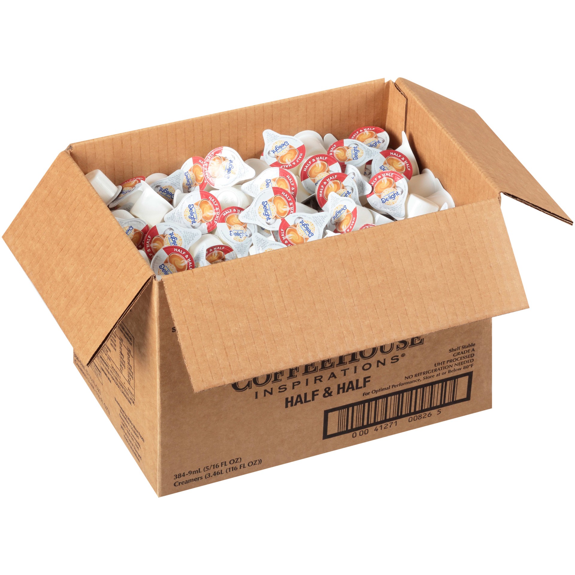 slide 1 of 5, International Delight Coffee Creamer Singles, Half & Half, Shelf Stable Flavored Creamer, 384 Ct, 0.44 FL OZ, Pre-Portioned Creamers, 384 pk