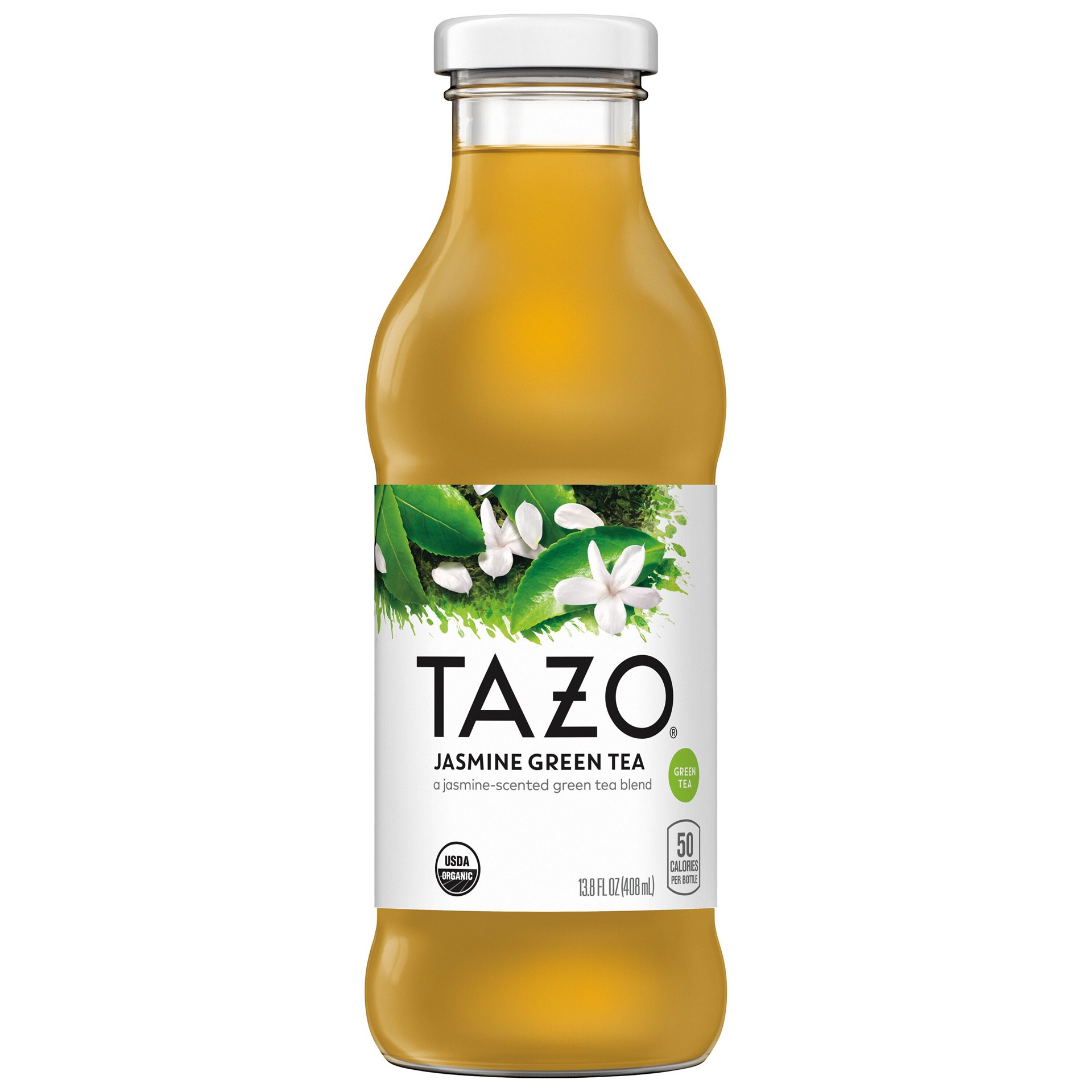 slide 1 of 4, Tazo Organic Iced Tea, Jasmine Green Tea, 13.8 Fl Oz, Glass Bottle, 13.8 oz