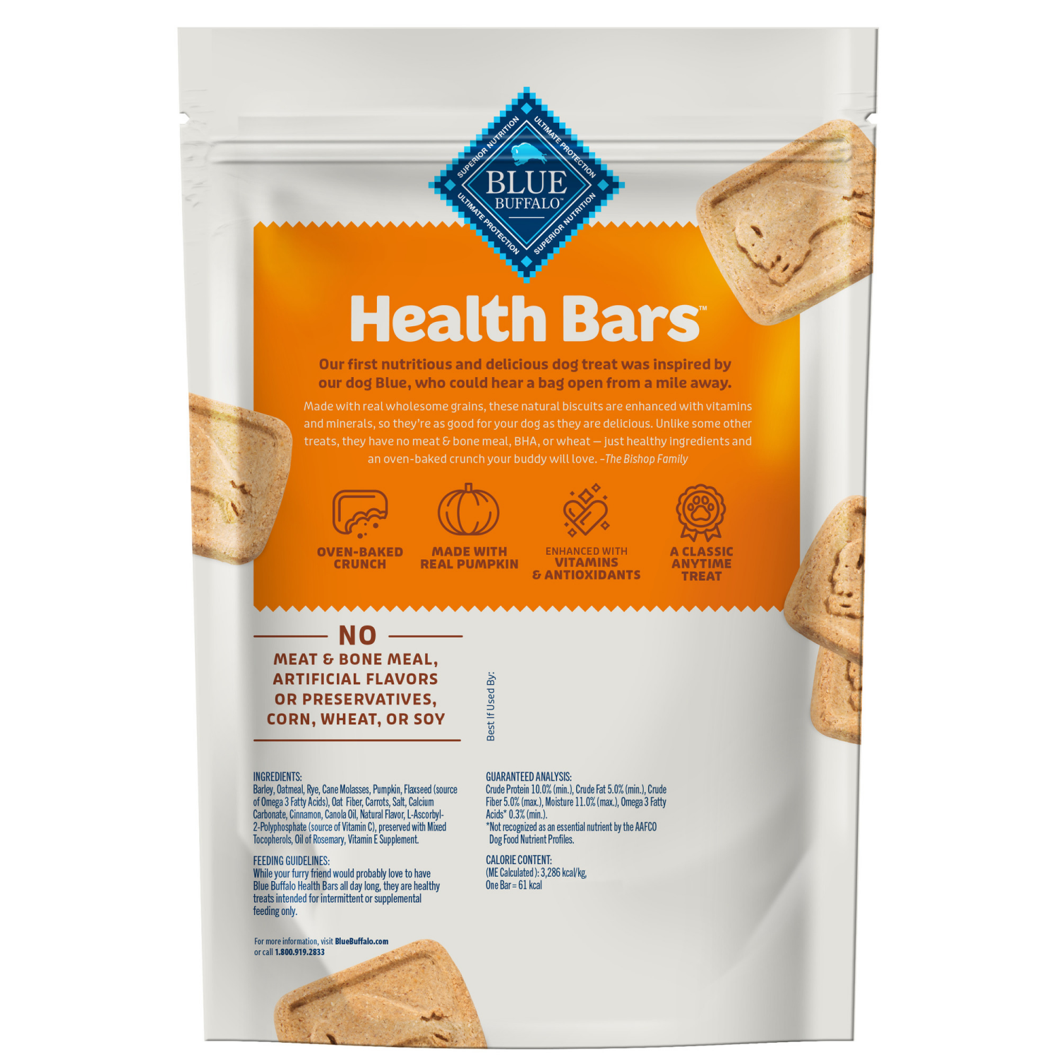 slide 6 of 8, Blue Buffalo Health Bars Natural Pumpkin & Cinnamon Crunchy Biscuits Dog Treats, 16 oz