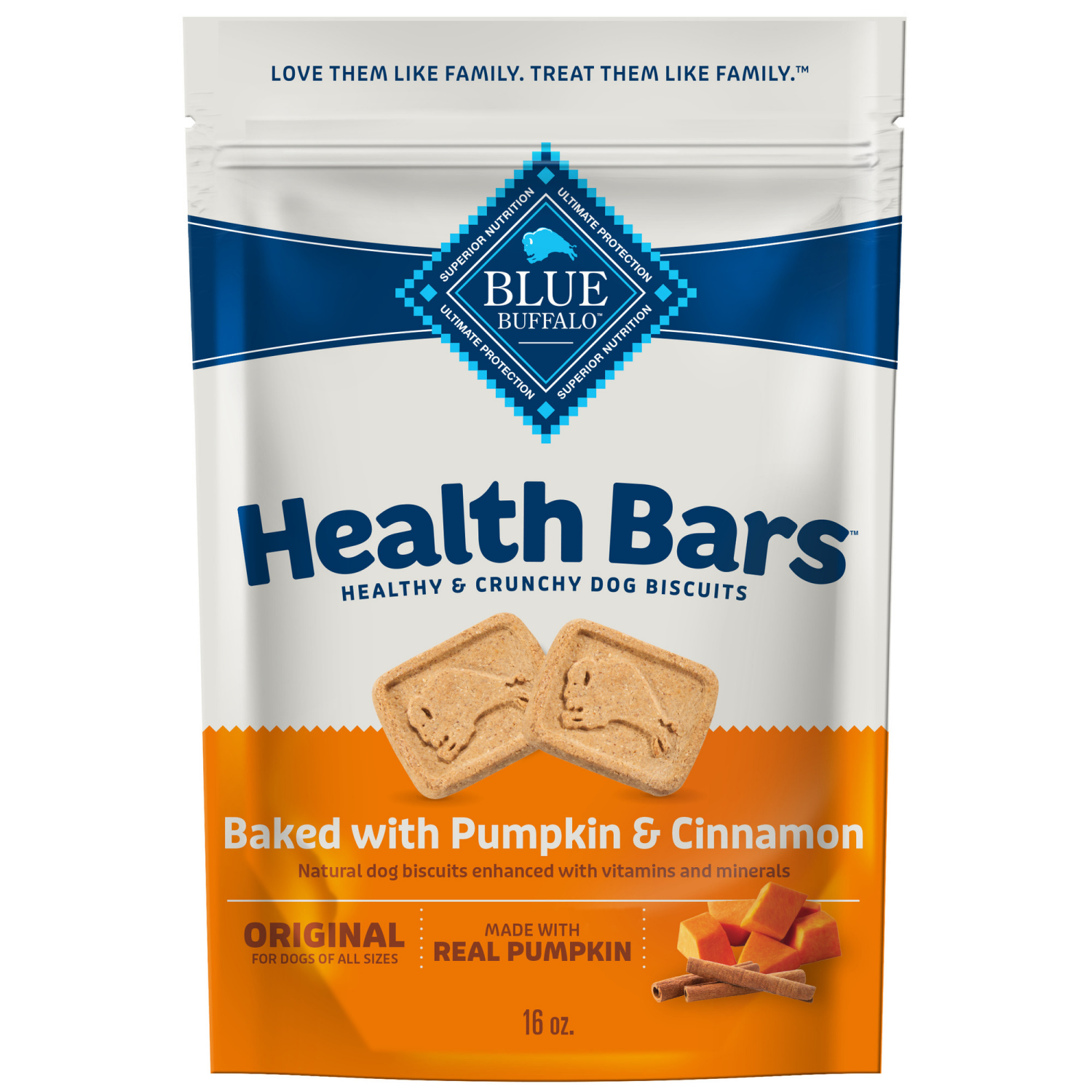 slide 1 of 8, Blue Buffalo Health Bars Natural Pumpkin & Cinnamon Crunchy Biscuits Dog Treats, 16 oz