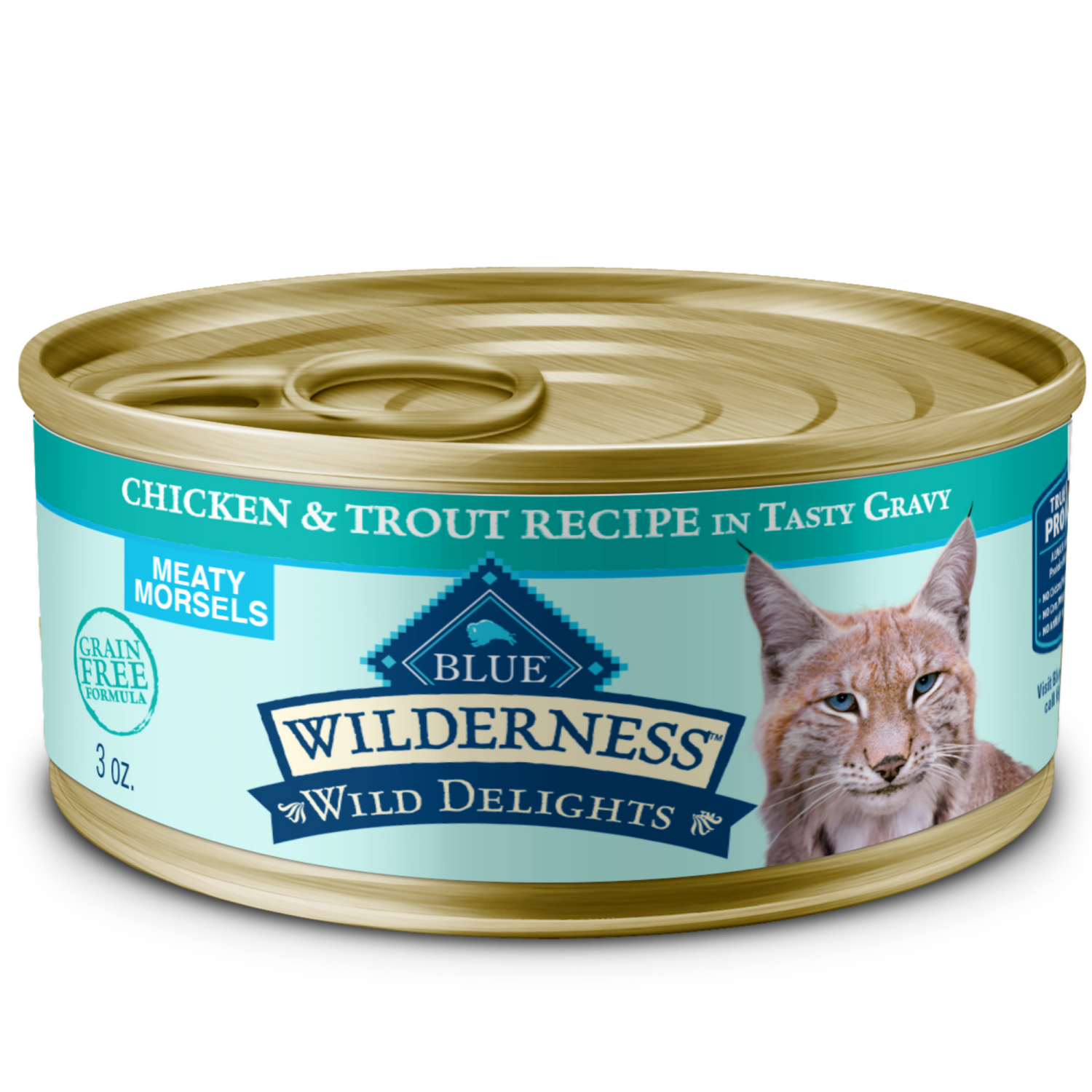 slide 1 of 8, BLUE BUFFALO Wilderness Wild Delights Grain Free, Natural Adult Wet Cat Food, Chicken & Trout 3-oz can, 1 ct