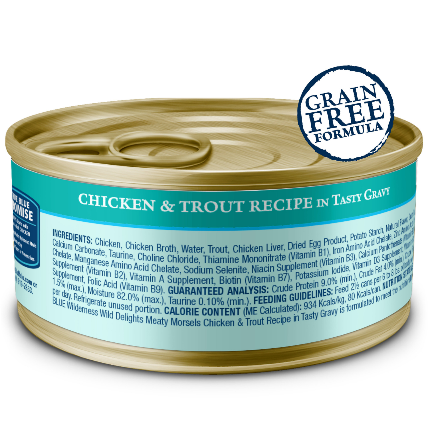 slide 6 of 8, BLUE BUFFALO Wilderness Wild Delights Grain Free, Natural Adult Wet Cat Food, Chicken & Trout 3-oz can, 1 ct