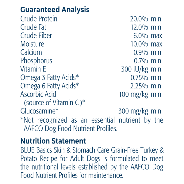 slide 10 of 10, Blue Buffalo Basics Skin & Stomach Care, Grain Free Natural Adult Dry Dog Food, Turkey & Potato 11-lb, 11 lb