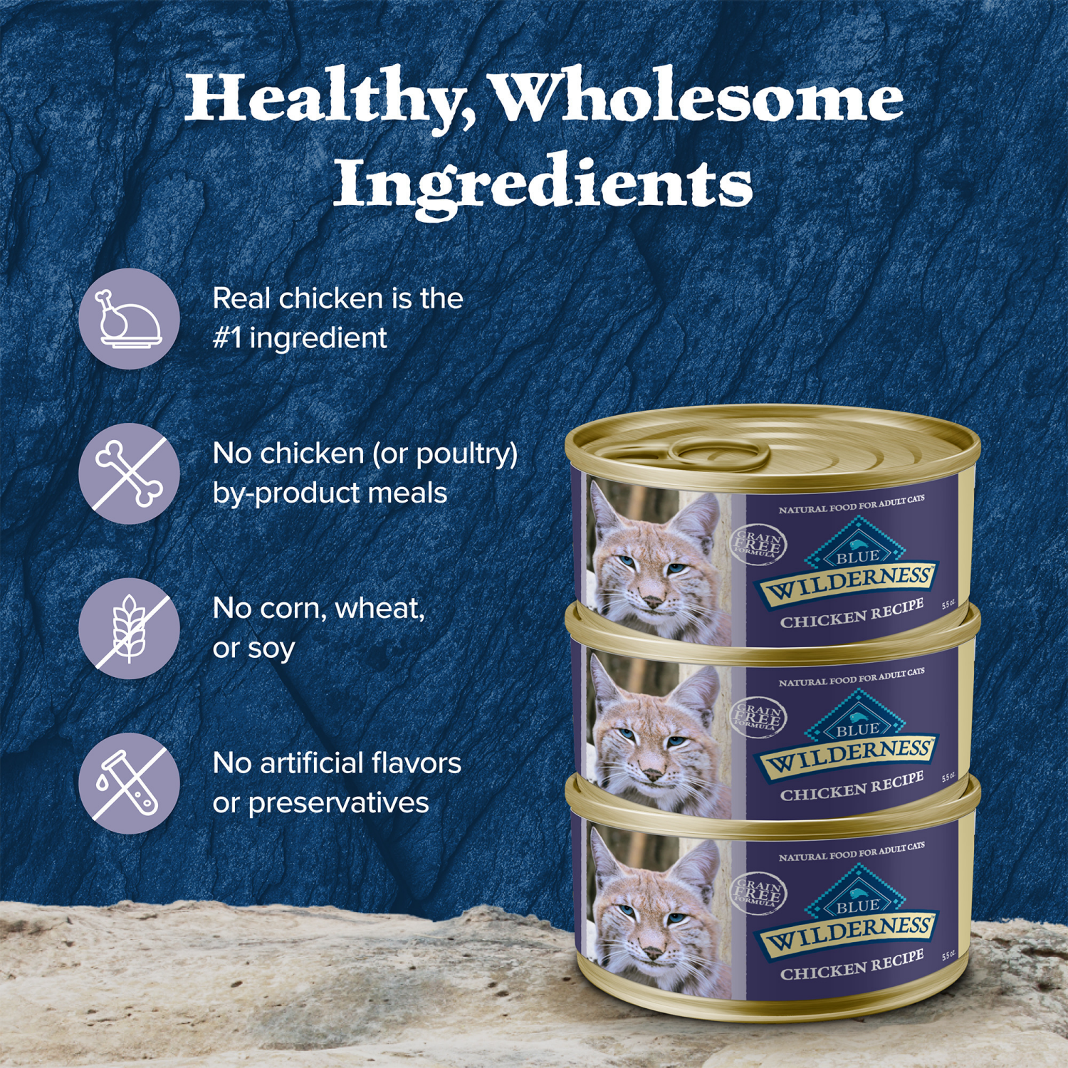 slide 2 of 8, Blue Wilderness Blue Buffalo Wilderness Grain Free Natural Adult Pate Wet Cat Food, Chicken 5-oz can, 5.5 oz