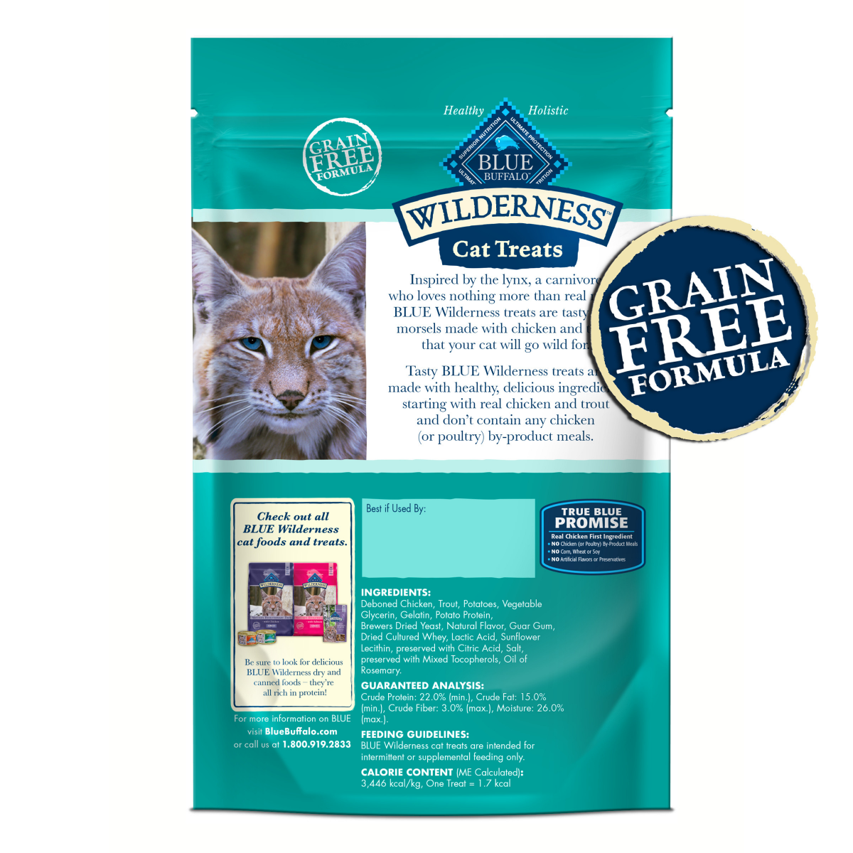 slide 5 of 29, BLUE BUFFALO Wilderness Grain Free Soft-Moist Cat Treats, Chicken & Trout, 2 oz