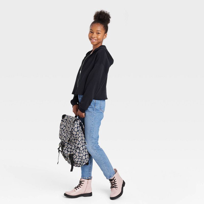 slide 3 of 3, Girls' Boxy Cropped Zip-Up Hoodie Sweatshirt - art class™ Black M, 1 ct