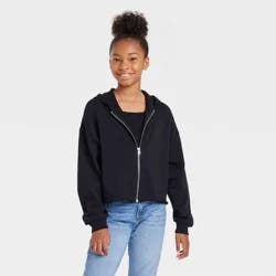 Girls' Boxy Cropped Zip-Up Hoodie Sweatshirt - art class™ Black M