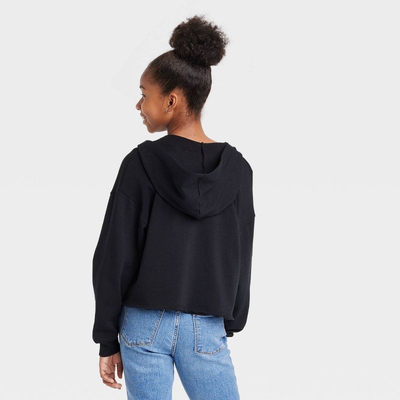 slide 2 of 3, Girls' Boxy Cropped Zip-Up Hoodie Sweatshirt - art class™ Black L, 1 ct