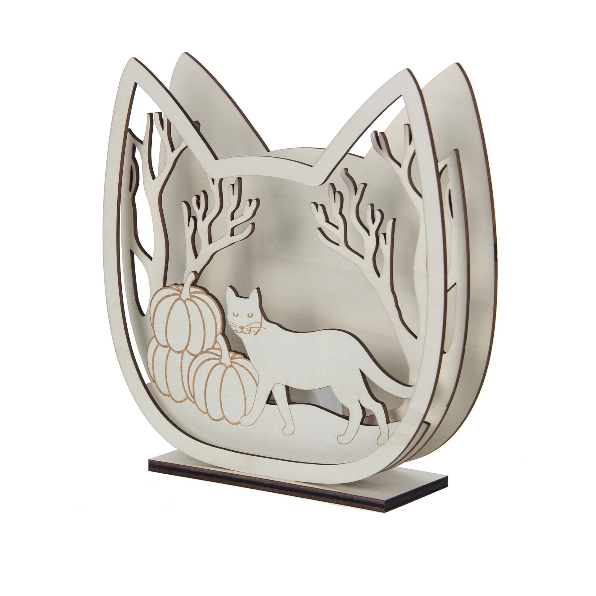 slide 2 of 4, 8.25" Diy Layered Cat Led Wood Decor By Make Market, 8.25 in