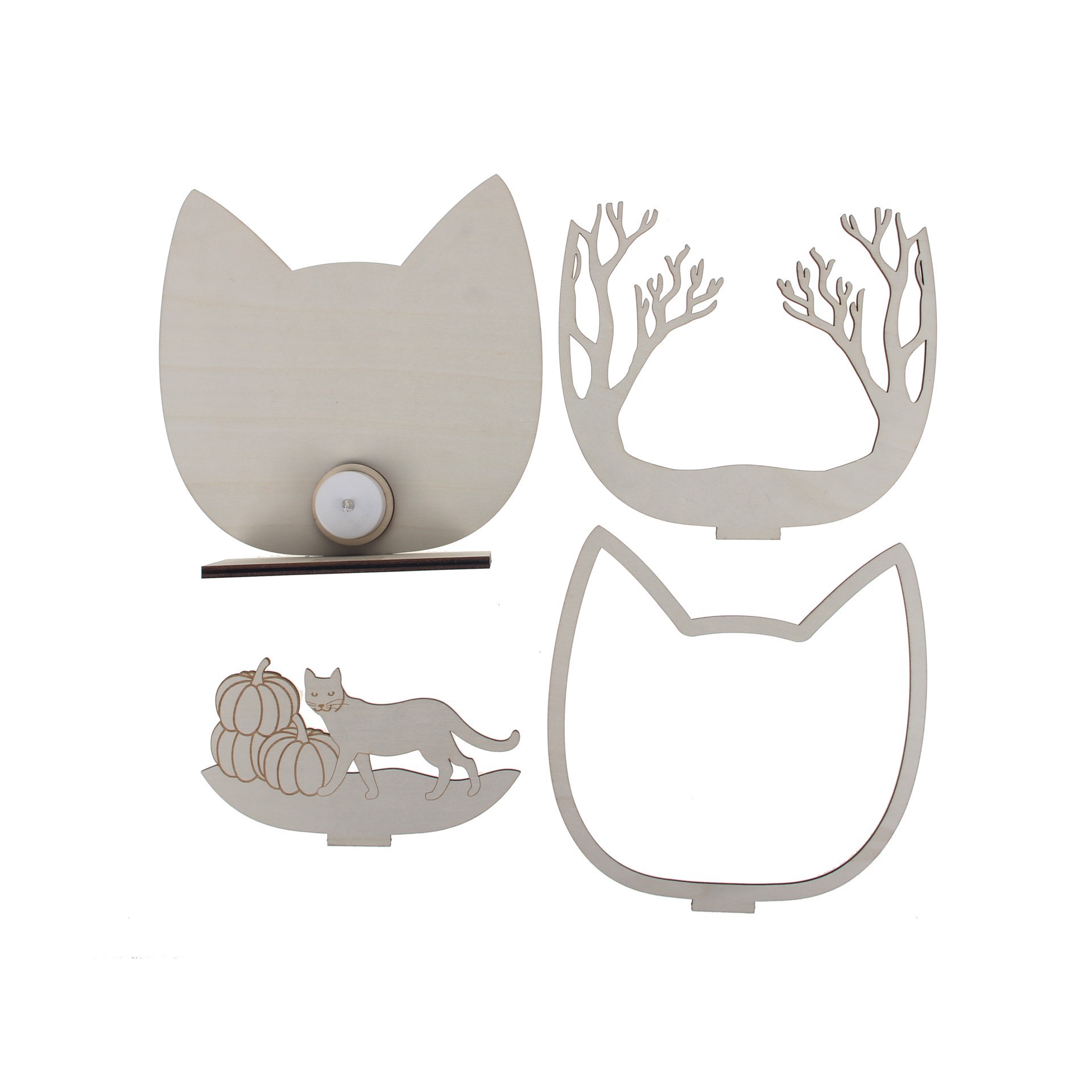 slide 4 of 4, 8.25" Diy Layered Cat Led Wood Decor By Make Market, 8.25 in