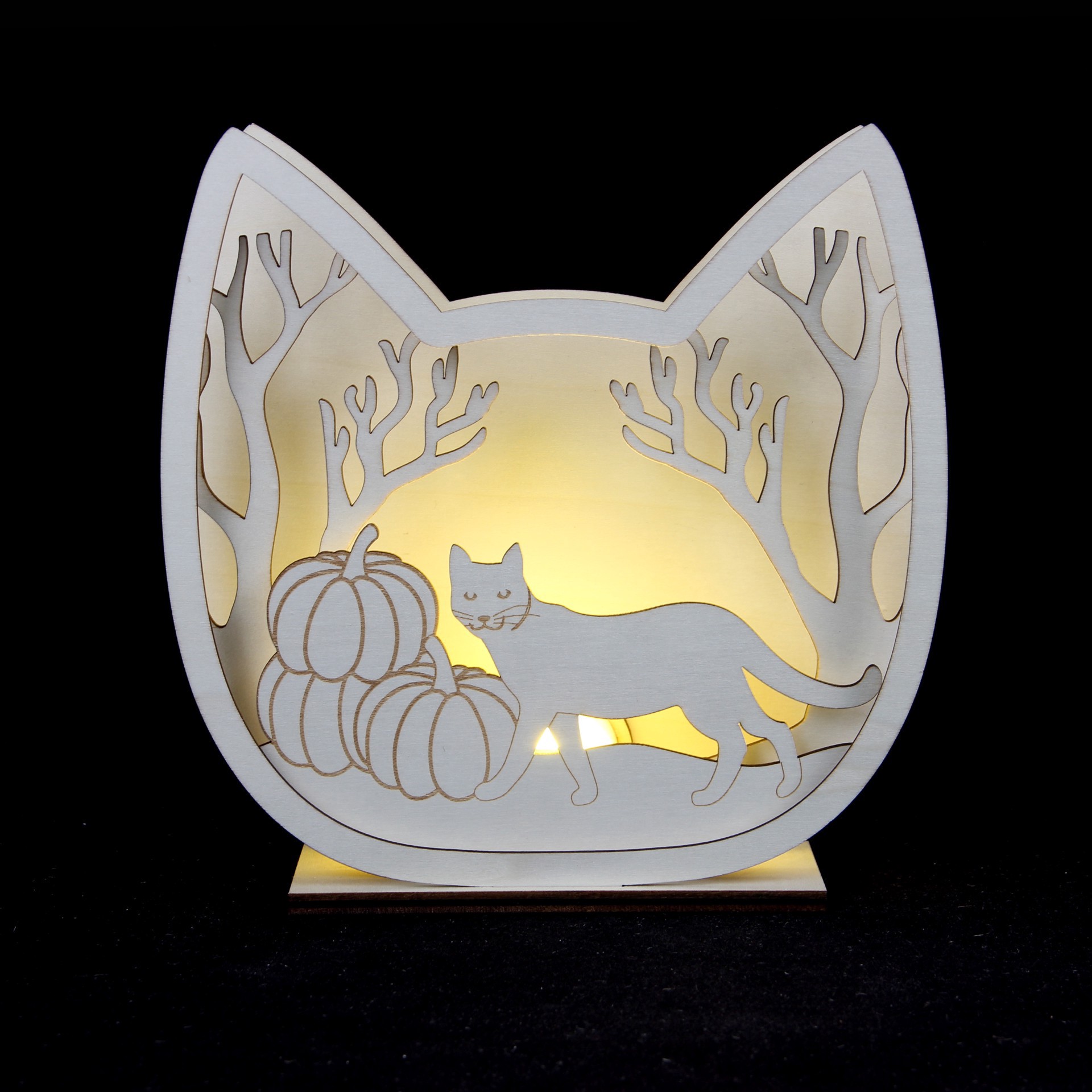 slide 3 of 4, 8.25" Diy Layered Cat Led Wood Decor By Make Market, 8.25 in