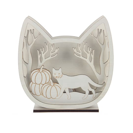 slide 1 of 4, 8.25" Diy Layered Cat Led Wood Decor By Make Market, 8.25 in