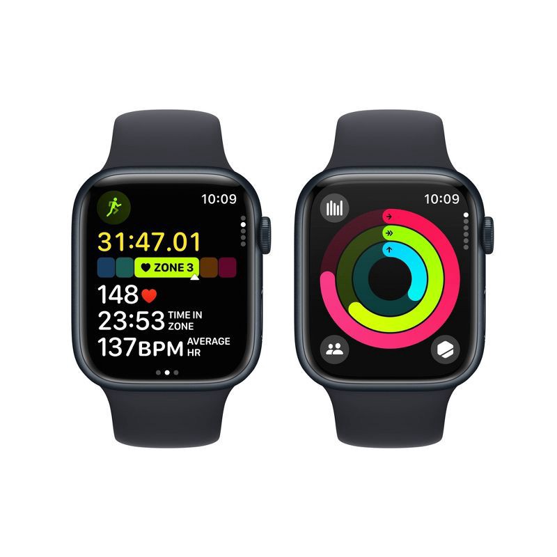 slide 7 of 8, Apple Watch Series 9 GPS (2023) 45mm Midnight Aluminum Case with Midnight Sport Band - M/L, 1 ct