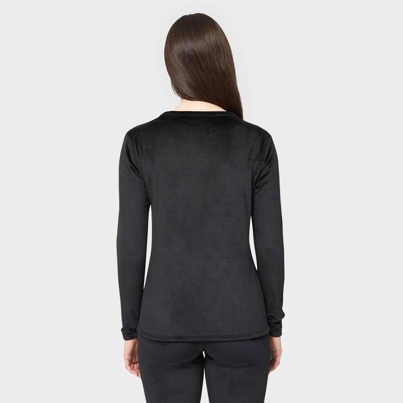 slide 4 of 4, Wander by Hottotties Women's Velour Thermal Crewneck Sweatshirt - Black L, 1 ct