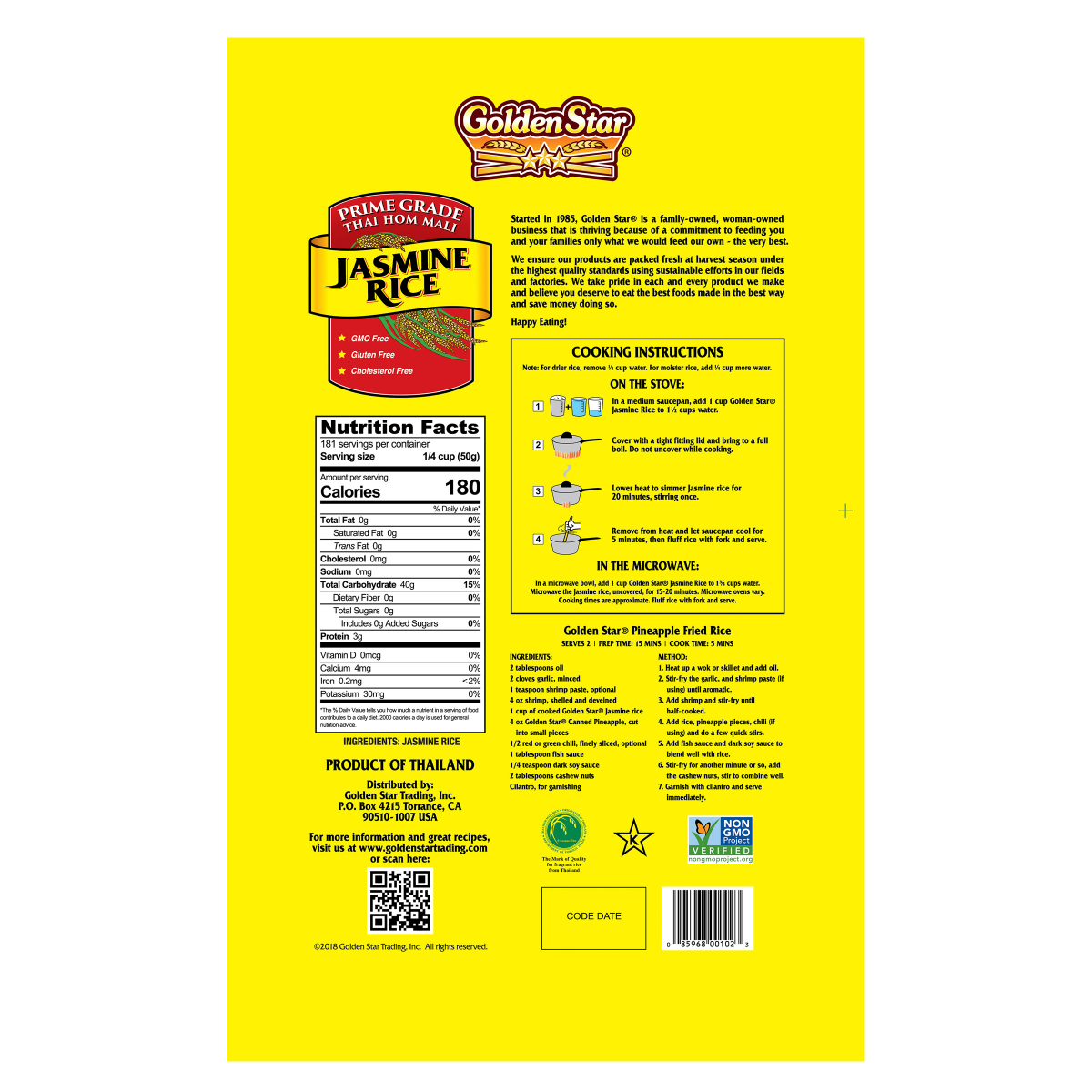 slide 2 of 2, Golden Star Prime Grade Thai Hom Mali Jasmine Rice 20 lb, 20 lb