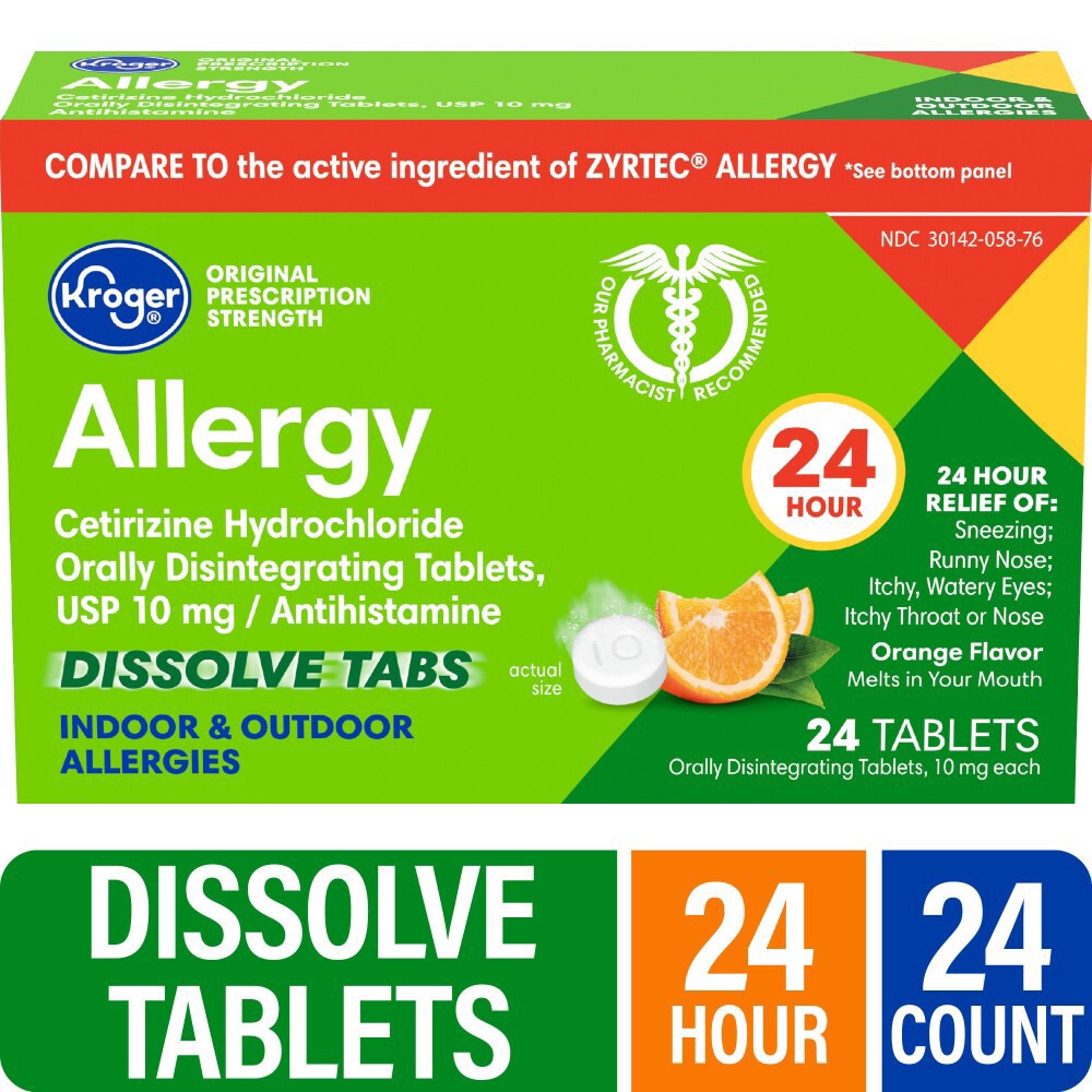 slide 5 of 6, Kroger Orange Flavor 24 Hour Allergy Dissolve Tablets, 24 ct