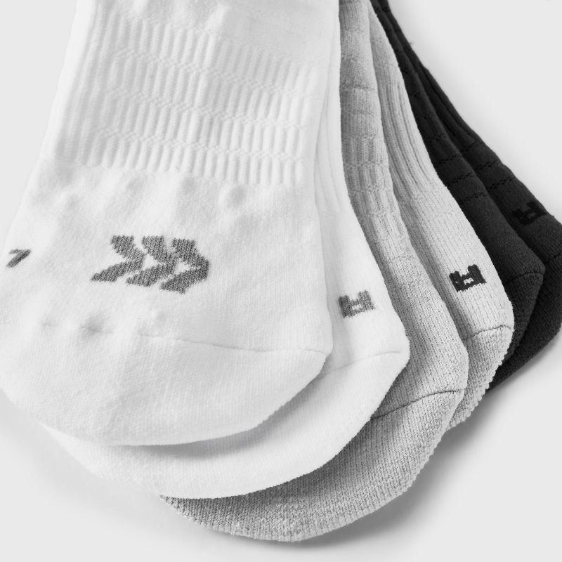 slide 3 of 3, Women's 3pk Mesh Striped No Show Tab Socks - All In Motion™ White/Light Gray/Dark Gray 4-10: Arch Support, Cushioned, 3 ct