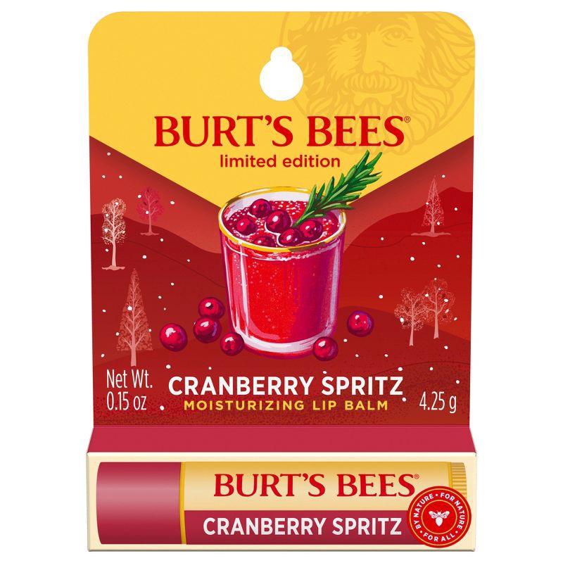 slide 1 of 9, Burt's Bees Holiday Limited Edition Stocking Stuffer Moisturizing Lip Balm - Cranberry Spritz - 0.15oz, 0.15 oz