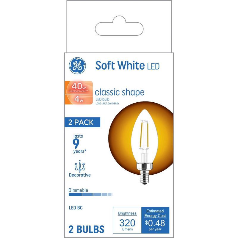 slide 3 of 5, General Electric GE 2pk 4 Watts Soft White Candelabra Base Decorative Light Bulbs, 2 ct