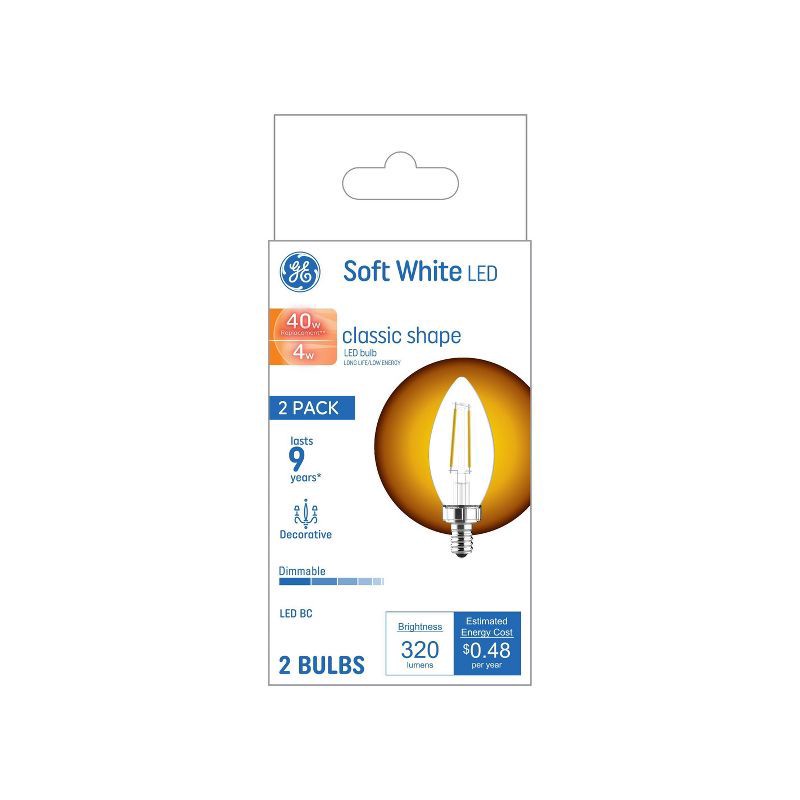 slide 1 of 5, General Electric GE 2pk 4 Watts Soft White Candelabra Base Decorative Light Bulbs, 2 ct