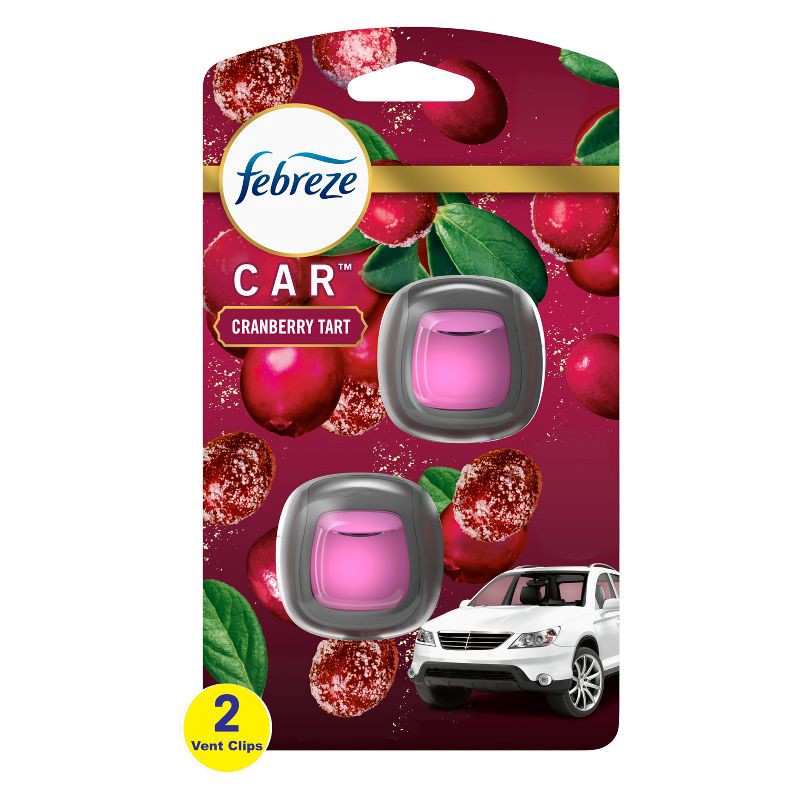 slide 1 of 10, Febreze Car Air Freshener Vent Clip - Cranberry Tart - 2ct/0.13 fl oz, 2 ct, 0.13 fl oz