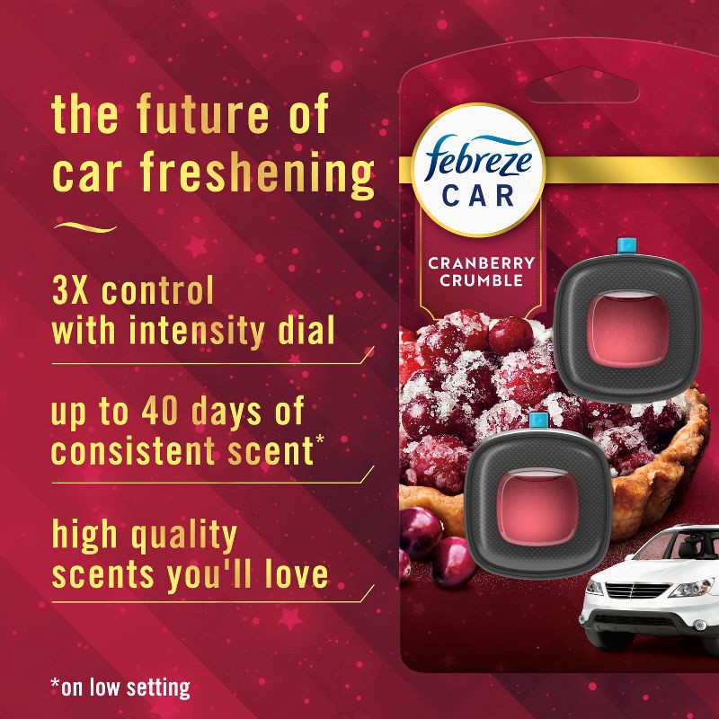 slide 3 of 10, Febreze Car Air Freshener Vent Clip - Cranberry Tart - 2ct/0.13 fl oz, 2 ct, 0.13 fl oz