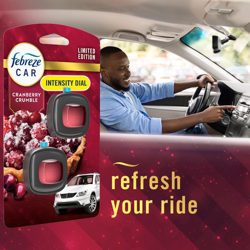 slide 8 of 10, Febreze Car Air Freshener Vent Clip - Cranberry Tart - 2ct/0.13 fl oz, 2 ct, 0.13 fl oz