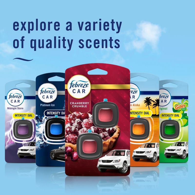 slide 9 of 10, Febreze Car Air Freshener Vent Clip - Cranberry Tart - 2ct/0.13 fl oz, 2 ct, 0.13 fl oz