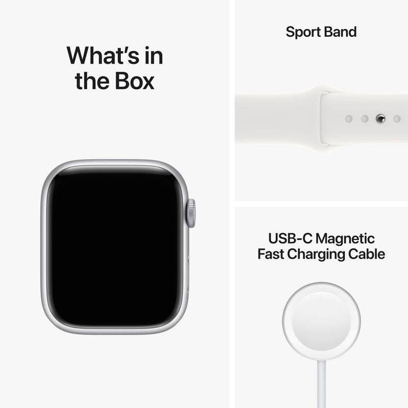 slide 8 of 8, Apple Watch Series 8 GPS + Cellular 45mm Silver Stainless Steel Case with White Sport Band - M/L, 1 ct