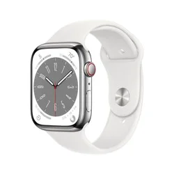 Apple Watch Series 8 GPS + Cellular 45mm Silver Stainless Steel Case with White Sport Band - M/L