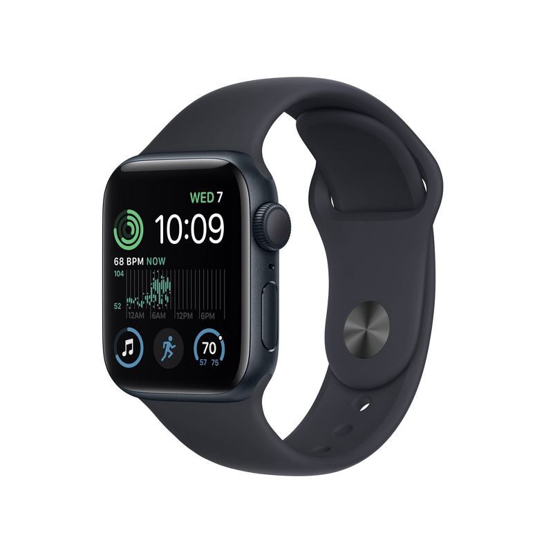 slide 1 of 7, Apple Watch SE 2 GPS 44mm Midnight Aluminum Case with Midnight Sport Band (2022) - S/M, 1 ct