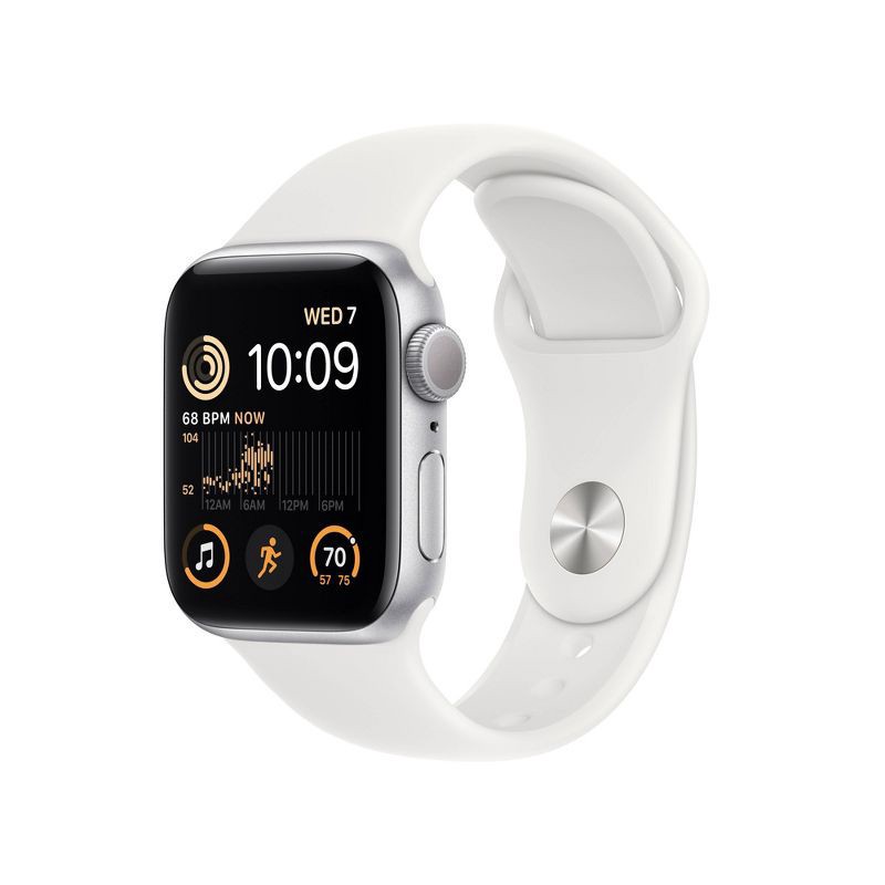 slide 1 of 7, Apple Watch SE 2 GPS 40mm Silver Aluminum Case with White Sport Band (2022) - M/L, 1 ct