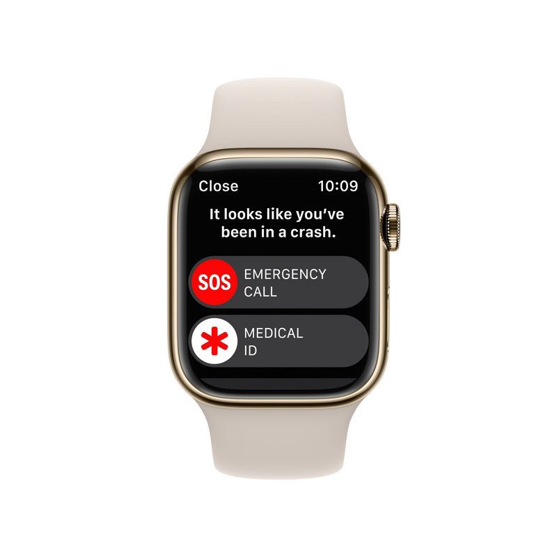 slide 6 of 8, Apple Watch Series 8 GPS + Cellular 41mm Gold Stainless Steel Case with Starlight Sport Band - S/M, 1 ct