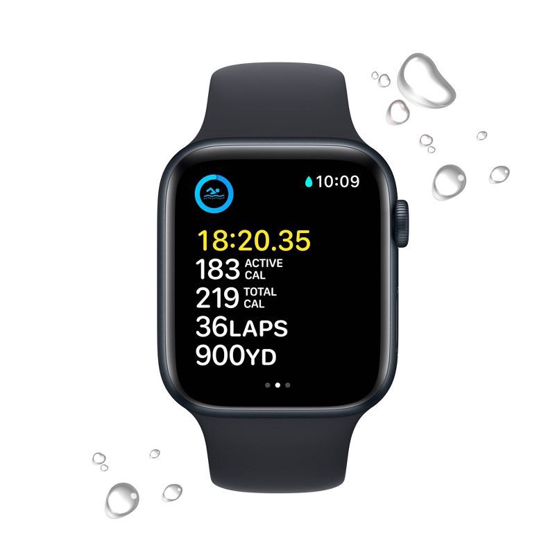 slide 4 of 7, Apple Watch SE 2 GPS + Cellular 44mm Midnight Aluminum Case with Midnight Sport Band (2022) - M/L, 1 ct