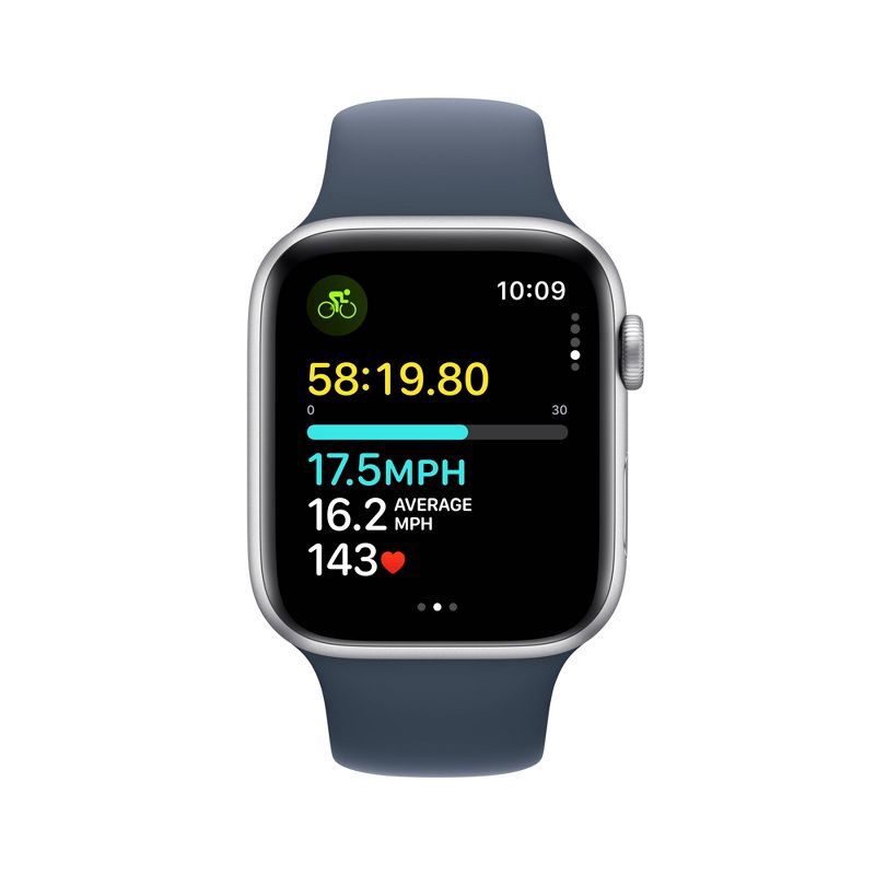 slide 6 of 6, Apple Watch SE 2 GPS (2023) 40mm Silver Aluminum Case with Storm Blue Sport Band - S/M, 1 ct