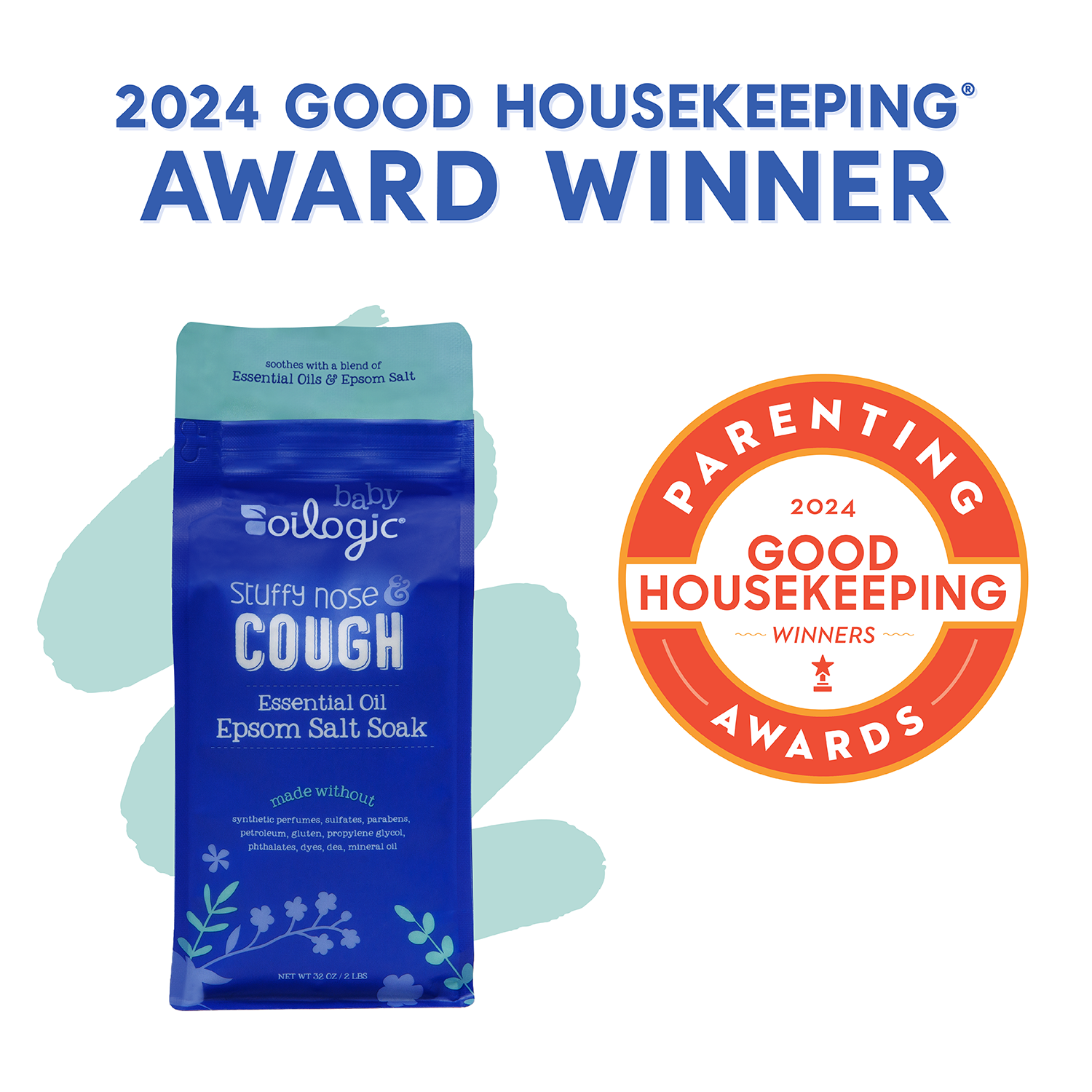 slide 3 of 3, Oilogic Baby Essential Oil Stuffy Nose & Cough Epsom Salt Soak 32 oz, 32 oz