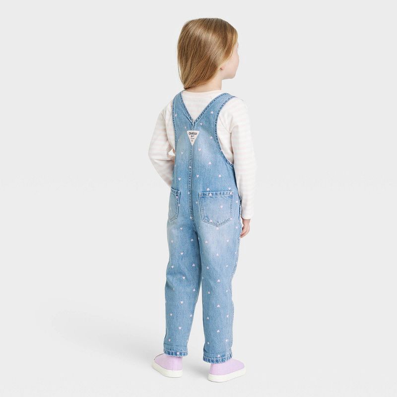 slide 2 of 4, OshKosh B'gosh Toddler Girls' Heart Denim Overalls - Light Blue 2T: Adjustable Straps, Front & Back Pockets, Machine Washable, 1 ct