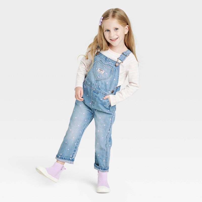 slide 3 of 4, OshKosh B'gosh Toddler Girls' Heart Denim Overalls - Light Blue 4T: Adjustable Straps, Pockets, Square Neckline, 1 ct