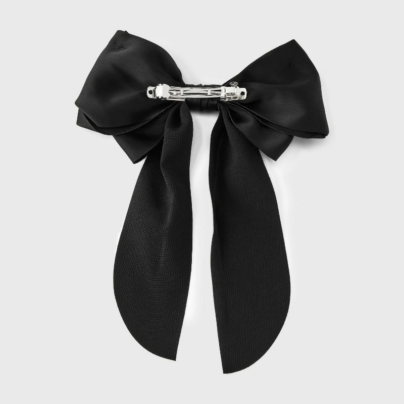 slide 2 of 2, Satin Bow Hair Barrette - A New Day™ Black: Solid Polyester Clip, 1 ct