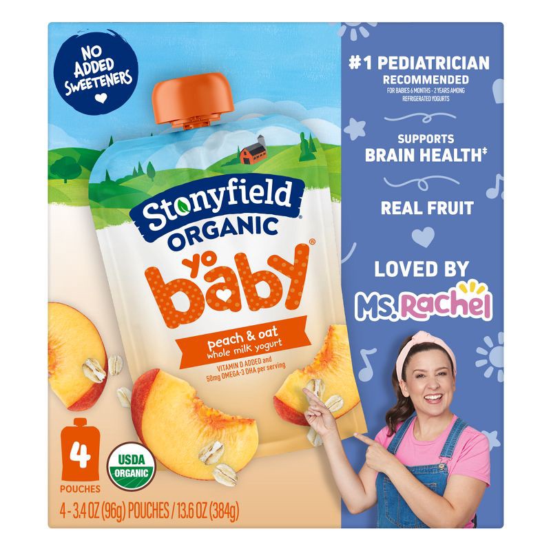 slide 1 of 10, Stonyfield Organic YoBaby Peach & Oat Whole Milk Yogurt - 13.6oz/4ct, 13.6 oz, 4 ct