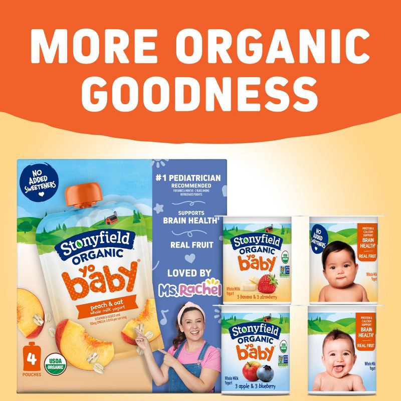 slide 8 of 10, Stonyfield Organic YoBaby Peach & Oat Whole Milk Yogurt - 13.6oz/4ct, 13.6 oz, 4 ct