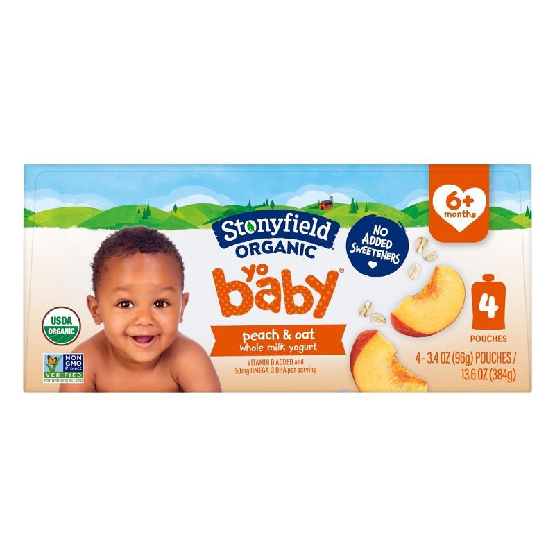 slide 9 of 10, Stonyfield Organic YoBaby Peach & Oat Whole Milk Yogurt - 13.6oz/4ct, 13.6 oz, 4 ct