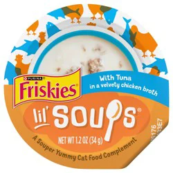 Purina Friskies Natural, Grain Free Lickable Cat Treats Lil’ Soups With Tuna in Chicken Broth