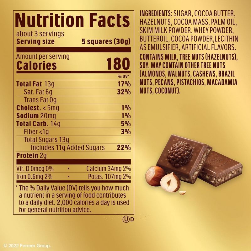 slide 3 of 6, Ferrero Rocher Milk Chocolate Hazelnut Candy Bar - 3.1oz, 3.1 oz