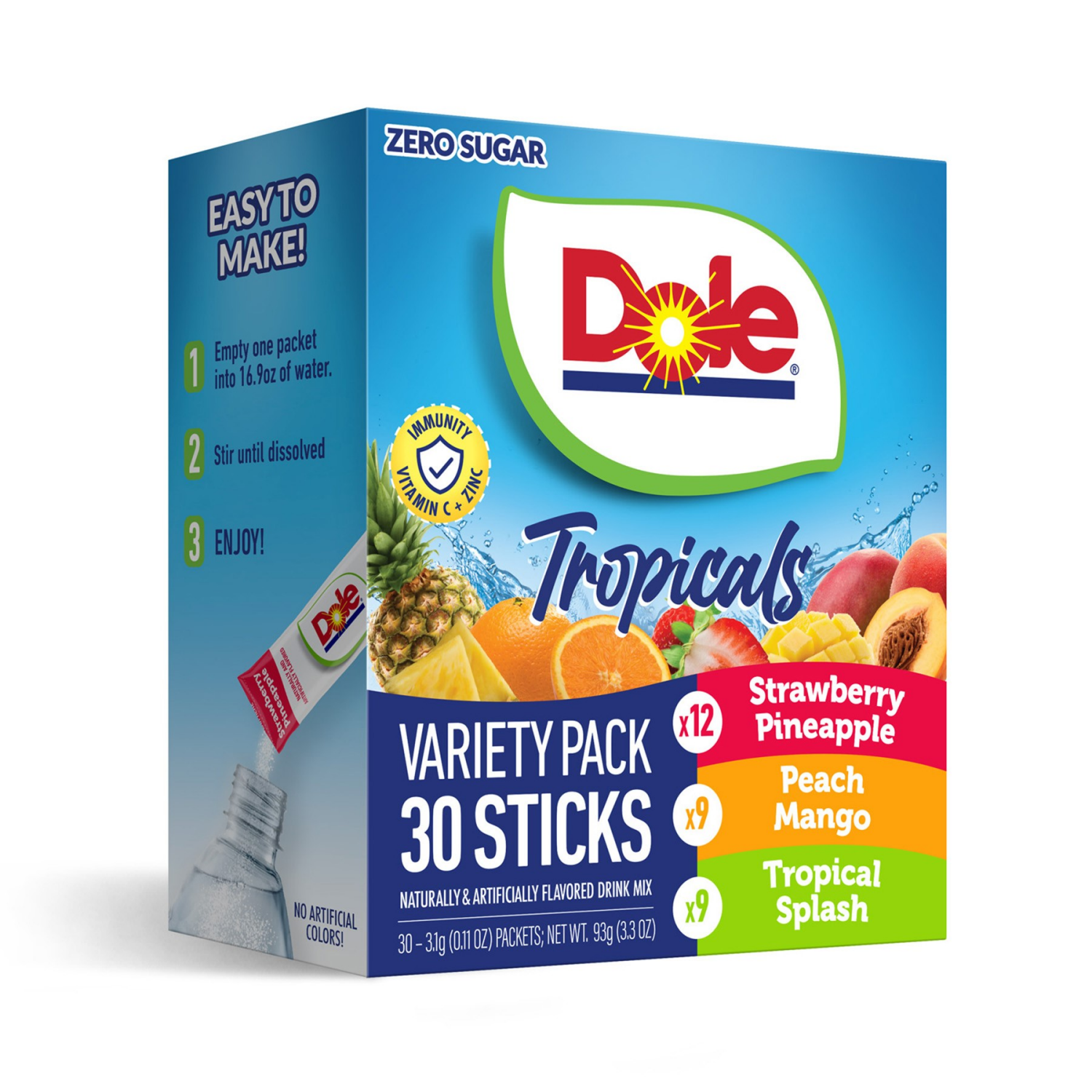 slide 1 of 2, Dole Zero Sugar Tropical Splash Peach Mango & Strawberry Pineapple Water Enhancer Variety Pack, 30 ct