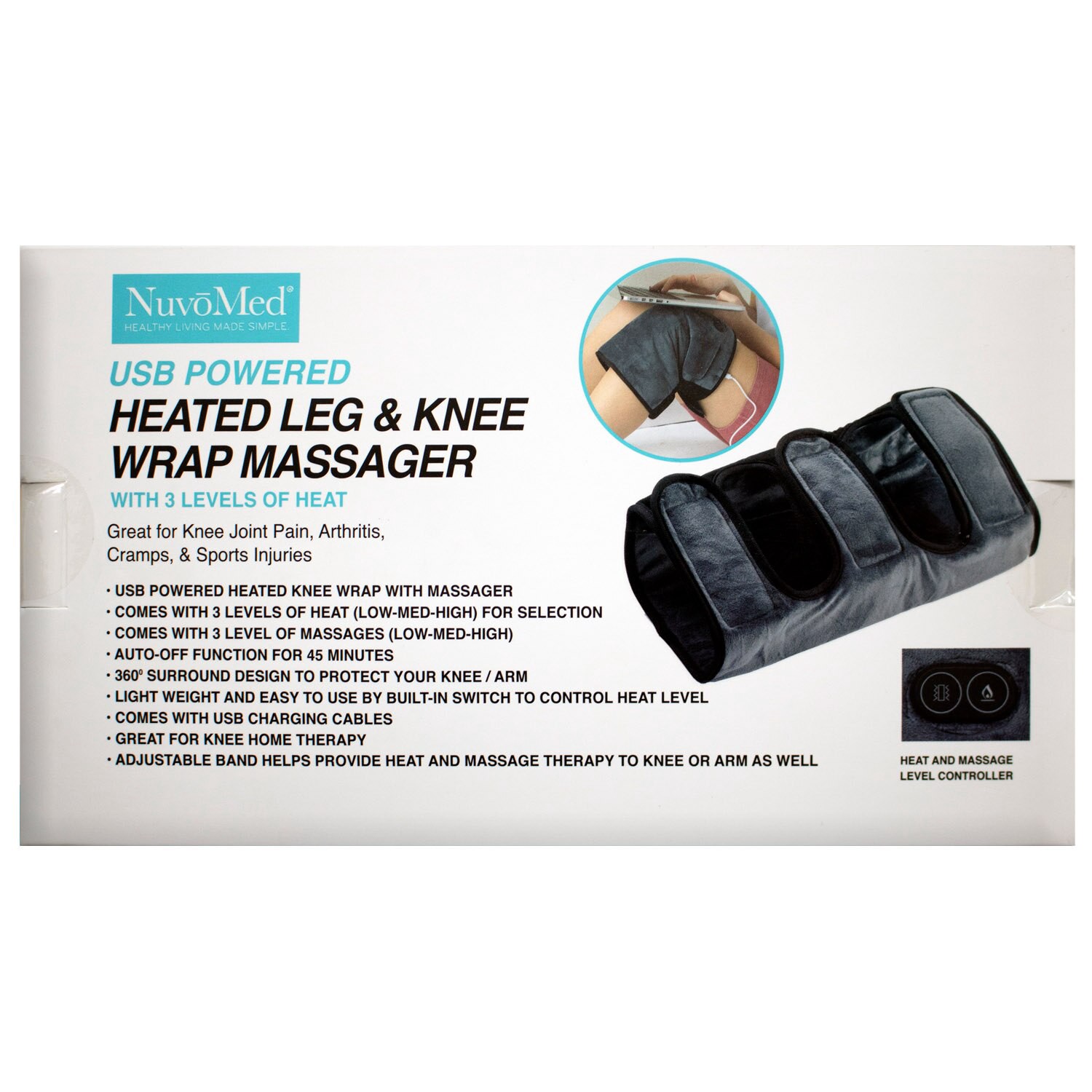 slide 2 of 3, Nuvomed Heated Leg & Knee Wrap Massager, 1 ct