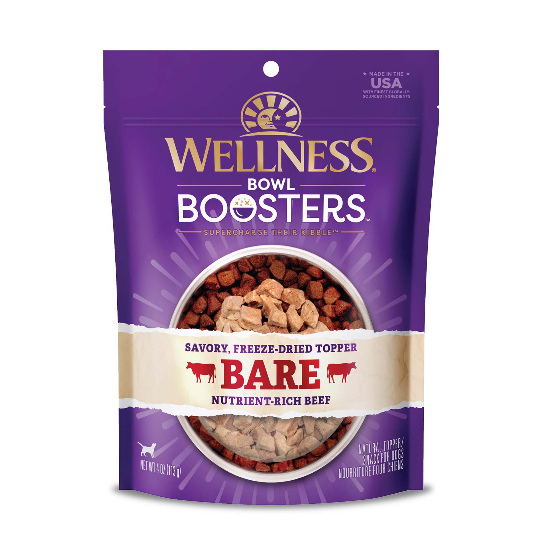 slide 1 of 5, Wellness Bowl Boosters BARE Dog Food Topper, Freeze Dried Beef, 4-Ounce Bag, 1 ct